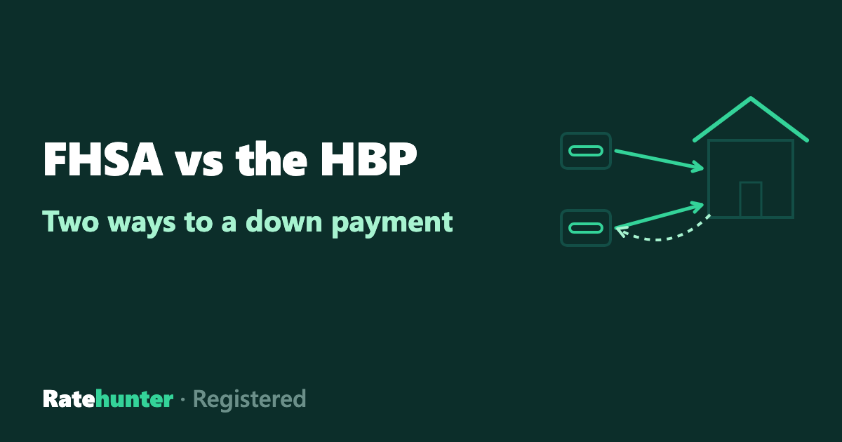 Two accounts feeding a house, one with a dashed repayment arrow flowing back beside the words FHSA vs the HBP